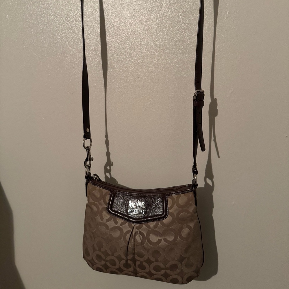 Coach Tan and Brown Signature Crossbody Bag